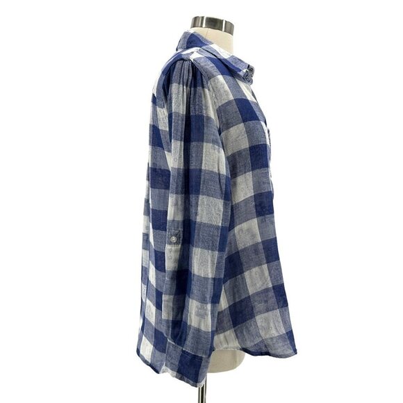 NWT Caribbean Joe Deep Surf Checker Blue White Button Shirt Top Womens Large - Picture 3 of 8